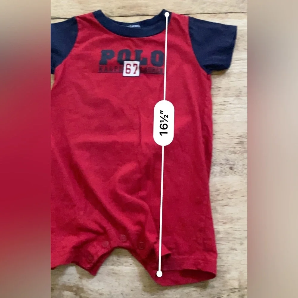 Vintage Ralph Lauren Infant Sz S‎ (3-6m) Red/Navy Cotton Jersey Graphic Shortall